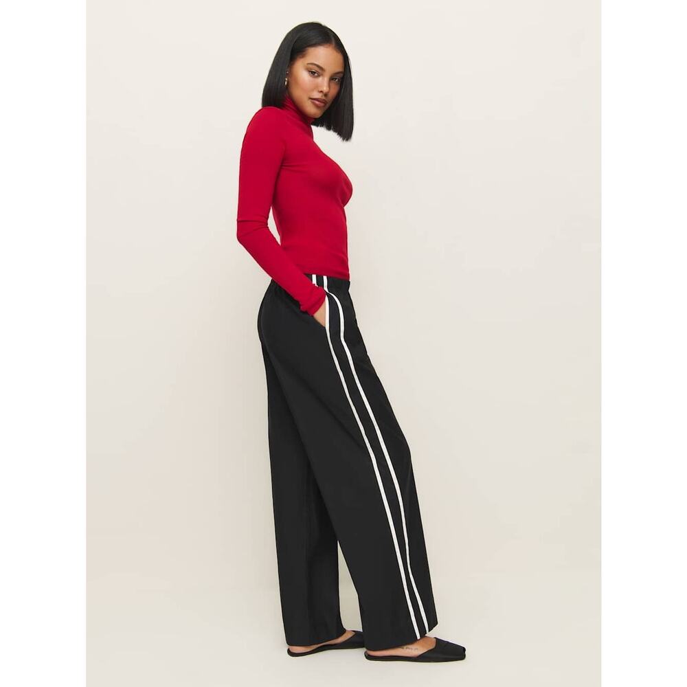 Reformation Julien Poplin Organic Wide Leg Track Pant Black White Stripe Small - Picture 2 of 11